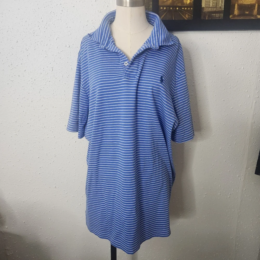 Vintage Blue Striped Polo Ralph Lauren Shirt Size XL